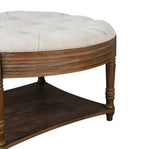 ZUN Large Round WaterProof Ottoman Coffee Table 2 Tier Oversized Button Tufted Ottoman with Wooden Shelf W1445P235095