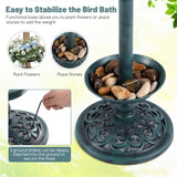 ZUN Green Standing Pedestal Birdbath and Feeder Combo with Solar Powered Lamp 50023949