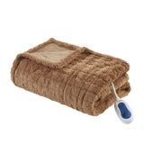 1 PCS 50x70" Oversized Faux Fur Heated Throw Brown Texture B035P319580