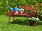 Outdoor Cast Aluminum Patio Bench, Porch Bench Chair with Curved Legs Rose Pattern, Red 57565215