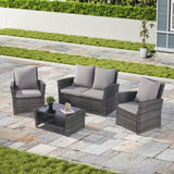 ZUN 4 Pieces Outdoor Patio Furniture Sets Garden Rattan Chair Wicker Set, Poolside Lawn Chairs with W874P146981