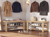 27-In Bamboo Shoe Rack & Bench, 3-Tier 280 lb Capacity Storage Organizer for Entryway, Living Room, 72622261