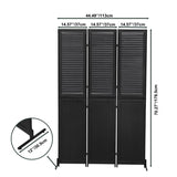 ZUN 3 Panel Room Divider 6Ft Wood Folding Privacy Screen Black Room Separator Free Standing Wall W1757122143