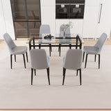 51" 6 person glass dining table set, kitchen set with black metal leg dining table and chairs, 26302812