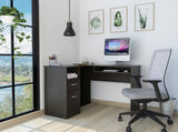 Black Wengue 2-Drawer 1-Shelf L-Shaped Computer Desk B06280388