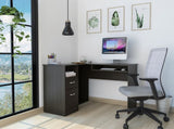 Black Wengue 2-Drawer 1-Shelf L-Shaped Computer Desk B06280388