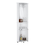 ZUN Chicago 75" H Mirrored Corner Bar Cabinet, With Glass Doors, Two Shelves and Stemware B070P210742