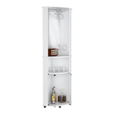 ZUN Chicago 75" H Mirrored Corner Bar Cabinet, With Glass Doors, Two Shelves and Stemware B070P210742