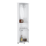 Chicago 75" H Mirrored Corner Bar Cabinet, With Glass Doors, Two Shelves and Stemware White B200P240239