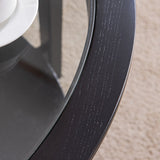 Round glass top solid wood storage coffee table, black W848120036