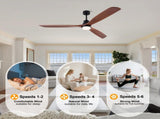 72 Inch Ceiling Fan with LED Light, 3Blade Black Walnut Wooden Fan, DC Motor, 6Speed & 1/4/8H W3816P585758
