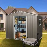 ZUN 8ft x 6ft Outdoor Metal Storage Shed with Window Grey W540P146761