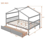 ZUN Full Size Wooden House Bed with Drawers, Gray 18372398