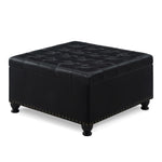 ZUN Large square storage with wooden legs, Upholstered button tufted coffee table with nail trims for 12436227