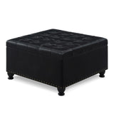 ZUN Large square storage with wooden legs, Upholstered button tufted coffee table with nail trims for 12436227