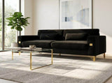 FX-P18-BKLuxury Velvet Sofa with Gold Accents - Modern 3-Seat Couch with Plush Cushions, W57649846