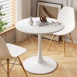 ZUN 32"Modern Round Dining Table with Printed White Marble Table Top,Metal Base Dining Table, End Table W75764013