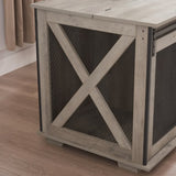 Farmhouse Dog Cage Crate Furniture Sliding Barn Door, Farmhouse Wooden Dog Kennel End Table W2275P164727