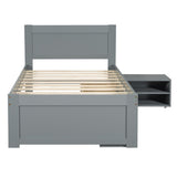 Twin Size Platform Bed With Drawer And Two Shelves, Gray N709P214182E