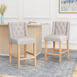 ZUN Vienna Contemporary Fabric Tufted Wingback 27 Inch Counter Stools, Set of 2, Light Gray, Natural 64853.00LGRY