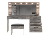 Vanity Desk Set with Large Lighted Mirror and Powre Outlet, Glass Top Makeup with 7 Drawers, 18348997