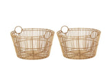 Large Light Natural Open Poly Rattan Storage Basket with Handles, 2 Pack 88702460