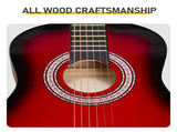 Turn red 30-inch Round Acoustic Guitar with Picks, Strings, Capo, Case, Tuner, and Strap 55503979