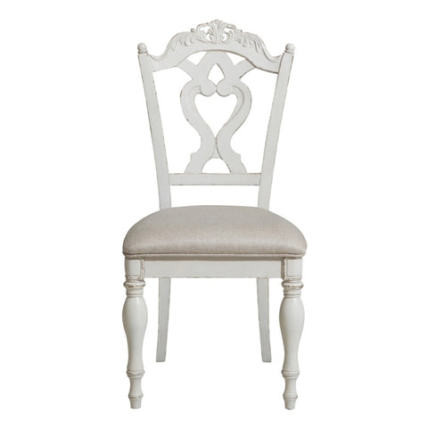 ZUN Victorian Style Antique White Desk Chair 1pc Upholstered Cushioned Seat Traditional Craving Wooden B011P151480