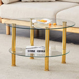 Contemporary Minimalist Double Layer Tempered Glass Coffee Table - 27.5" Top and 23.6" W1512P355039