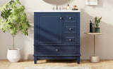 30" Bathroom Vanity with Sink, One Door with Shelf and Three Drawers, Soft Close Door, Blue N759P225994C