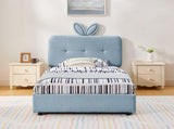 Twin Size Kids Upholstered Bed with Oversized Rabbit Ear Headboard, LED Light & 4 Storage Drawers, W1413P384922