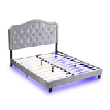 Upholstered Bed Button Tufted with Curve Design - Strong Wood Slat Support - Easy Assembly - Light W311P228694