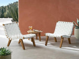 Outdoor Acacia Wood and Rope Weave 3 Piece Chat Set, White and Teak 33691109