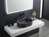Luxury Dark Gray Natural Marble Vessel Sink, 23.6" Oval Matte Stone Basin, Solid One-Piece Carved, W1696P408022