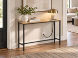 31.50"x7.87"x31.10" Console Table, MDF with Melamine Veneer & Iron Frame, with Power Outlet, Oak 53932379