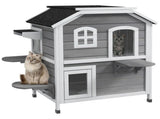 Gray 2-Story Waterproof Outdoor Cat House with Escape Door, Openable Roof 40348810