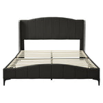ZUN Queen Size PU Leather Upholstered Platform Bed, Headboard with Wingback and Metal Bar Accents, No 39917722