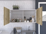 White and Light Oak Rectangle 2-Door Wall Cabinet B06280327