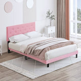 Queen Size Upholstered Platform Bed Frame with Modern Button Tufted Linen Fabric Headboard, No Box W311P198067