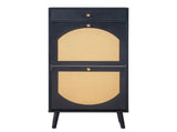 Rattan-front shoe cabinet with 1 drawer and 2 flip-down compartments, particleboard, 54*24*110cm, 87563198
