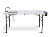 50" Folding Fish Cleaning Table with Sink, Bi-Folding Portable Camping Sink Station with Drain Hose, 37035974