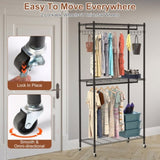 2 Tier Clothing Rack With Cover Portable Wardrobe Closet Covered Garment Rack with 4 Wheels 2 33352784