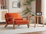 Mid-Century Modern Accent Chair with Wooden Frame - Oak Armrest, Linen-Cotton Burnt Orange 66576481
