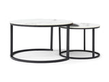 Set 2 Coffee Table Nesting White and gray top Black Frame Circular Round and Marble Pattern Wooden 68840643