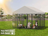 Large Dog Kennel Outdoor Pet Pens Dogs Run Enclosure Animal Hutch Metal Coop Fence with Roof Cover. W1820P378147