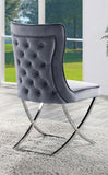 Glam Gray Velvet 2pcs Side Chairs Button-Tufted Chrome Frame Upholstered Dining Chairs Furniture Set B011P208972
