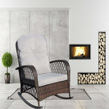 Outdoor Wicker Rocking Chair with Wide Seat, Thick, Soft Cushion, Rattan Rocker w/Steel Frame, High W209P268007