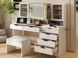 Large Vanity Table Set with LED Lighted Mirror, Vanity Desk with Charging Station, Makeup Table with 50383291