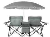 Portable Outdoor 2-Seat Folding Chair with Removable Sun Umbrella Grey 17431575