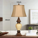 28" High Traditional Table Lamp Set of 2, Vintage Bronze Bedside Lamps with Faux Silk Bell Shades, W3355P306053